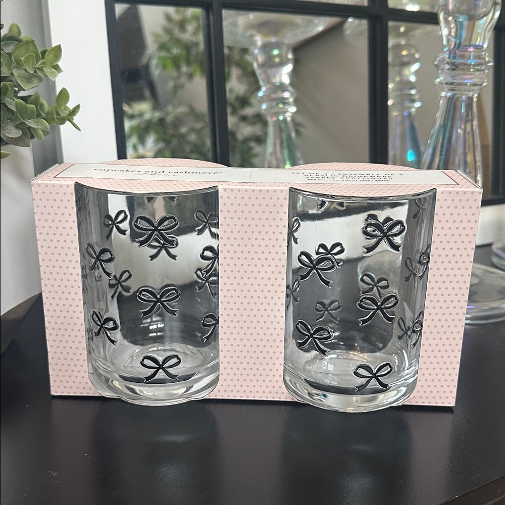 Cupcakes and Cashmere Black Bow Acrylic Tumbler Glass Cup Set of 2